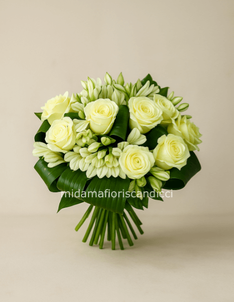 Bouquet con rose bianche e astromelie: eleganza e freschezza naturale